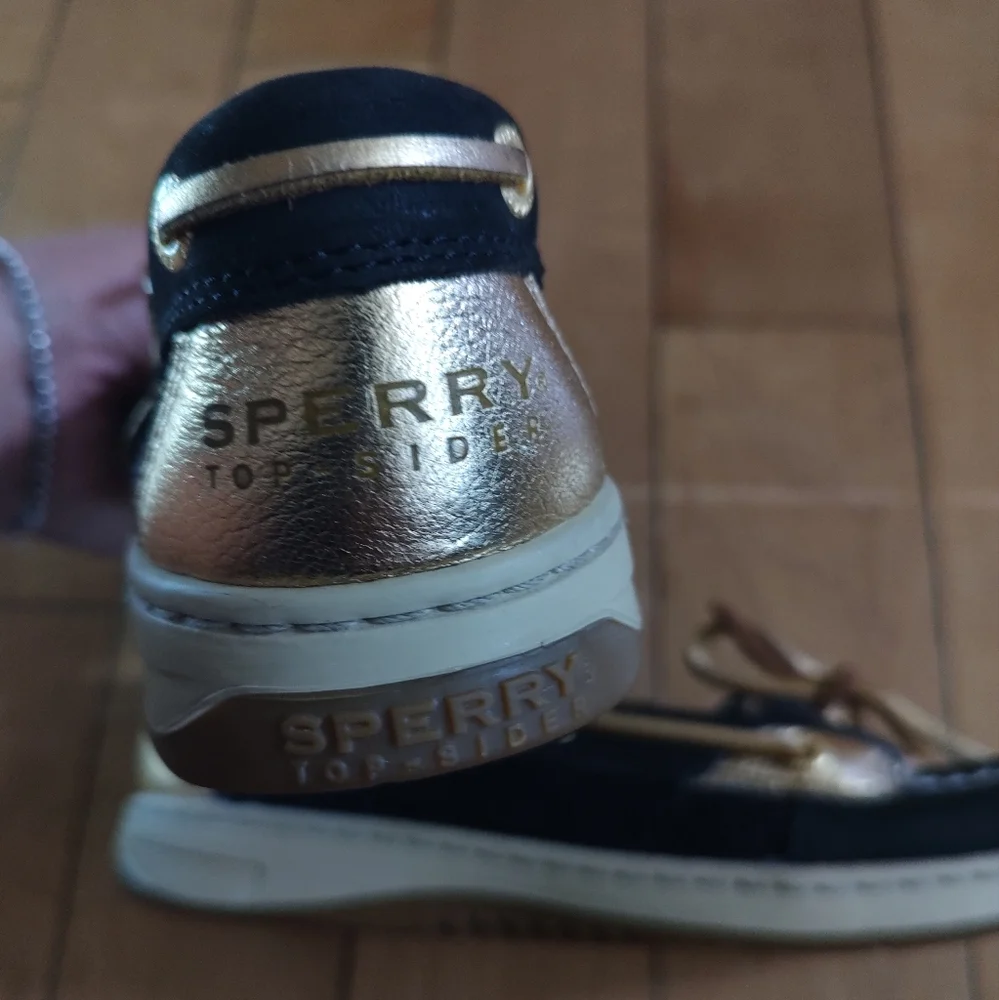 Sperry Topsider Angelfish Women's Black and Gold Glitter Boat Deck Shoes